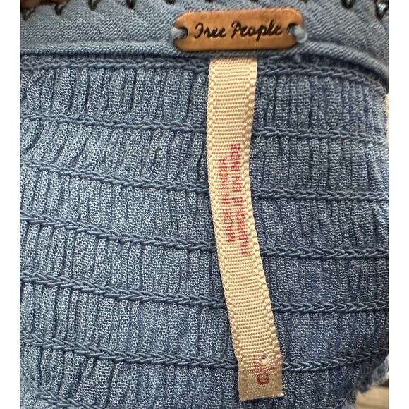 Free People - Wind Willow Embroidered V-Neck Mini Dress Blue - LG - Picture 7 of 10